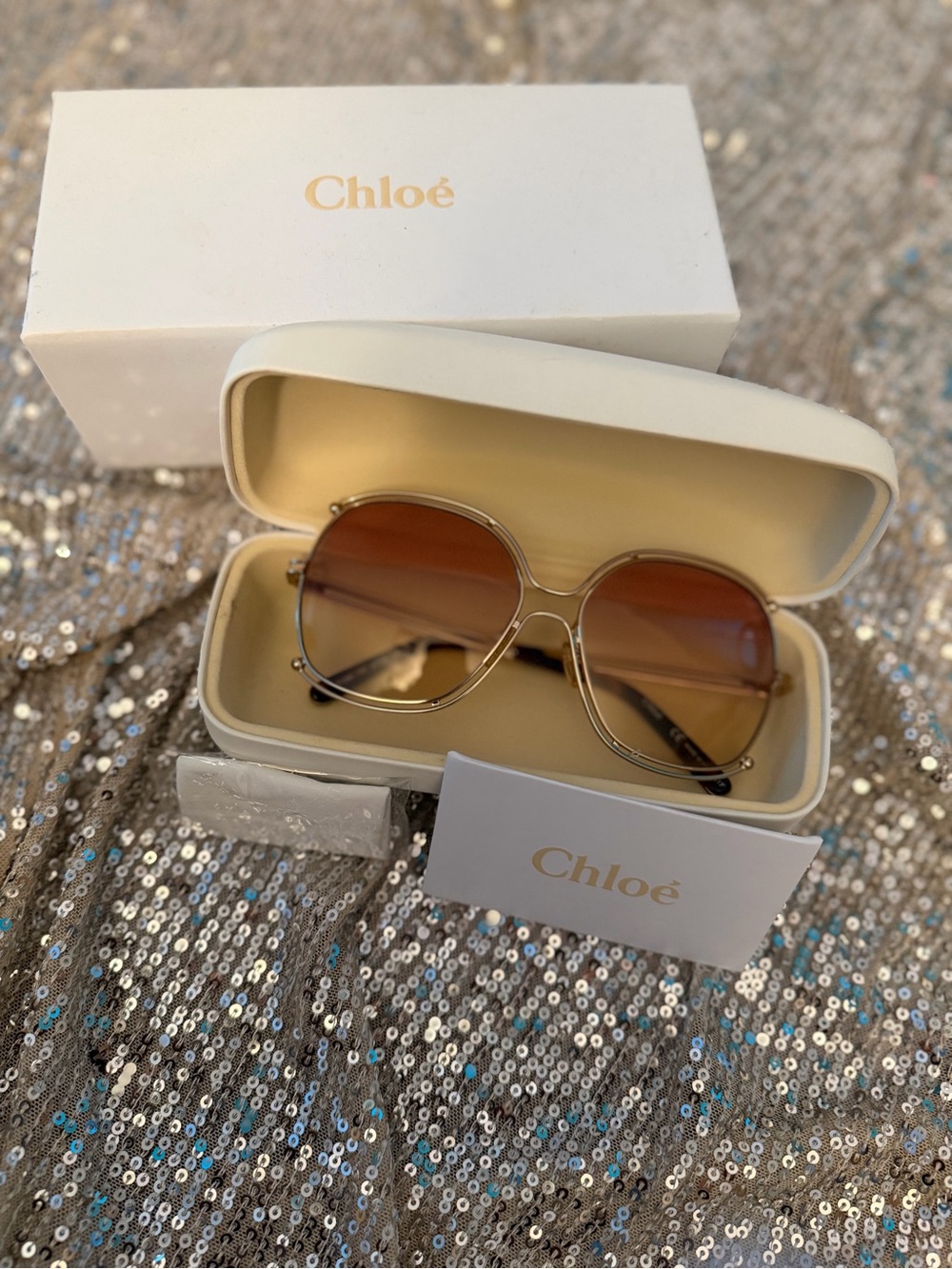 Chloé Gold Frame Sunglasses with Brown Gradient Lenses